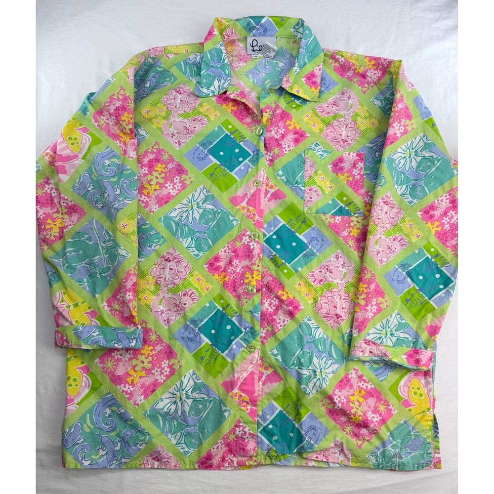 Vintage 90s Lilly Pulitzer Patchwork Button Down Shirt - Size Medium